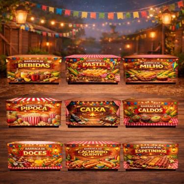 Imagem de Kit 9 Capas De Mesa Sublimado Barracas Mega Festa Junina 140x70x70cm -