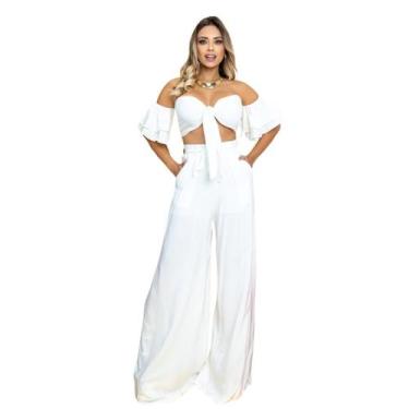 Imagem de Conjunto calça pantalona e cropped de manga ciganinha Moda Primavera V