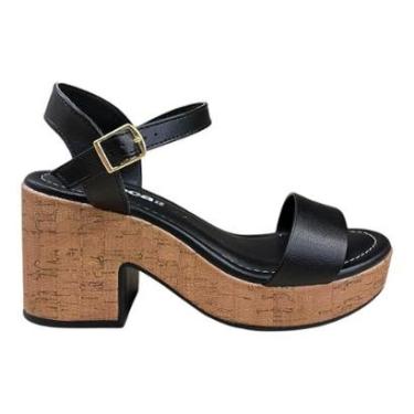 Imagem de Sandalia Feminino Moleca Casual Conforto Salto Alto Bloco Plataforma Bico Quadrado 5549.102 Preto-Feminino