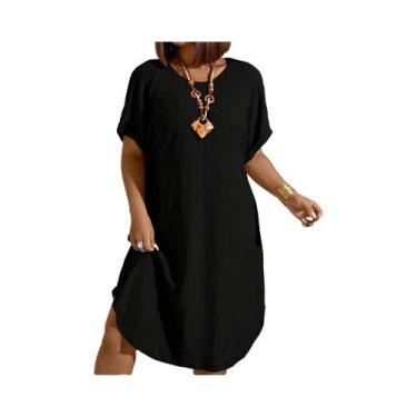 Imagem de Vestido Feminino De Verão Em Tamanho Grande Com Manga Curta E Cor Sóli