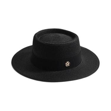 Imagem de Chapéu De Sol Feminino De Palha Para Verão Com Aba Reta E Fita  Boné D