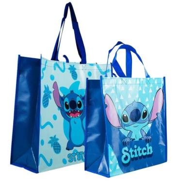 Imagem de Kit 2 Sacolas Feira Reutilizável Disney Azul Stitch em Polipropileno 44X49,5CM e 39X35CM Adulto