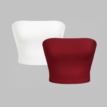 Imagem de Kit 2 Top Tube Cropped Faixa Tomara que Caia Básico Feminino Suplex Premium-Feminino