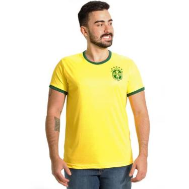 Imagem de Camiseta Masculina Dry Fit Micro Fibra Texturizada Copa Brasil Amarela