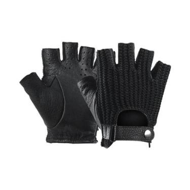 Imagem de Luvas De Couro Retro Para Motocicleta Masculinas, Sem Dedos, Respiráve