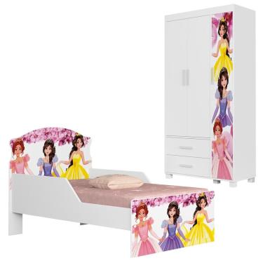 Imagem de Guarda Roupa Infantil 3 Portas 2 Gavetas e Mini Cama Infantil 153x79 MDF Livia Decmade
