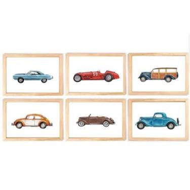 Imagem de Quadro Infantil Carros 6 Un A4 Vidro E Pendurador - SHOPPINGNET