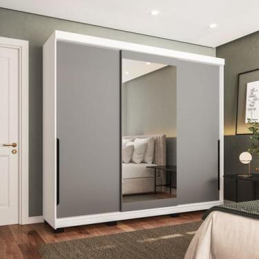 Imagem de Guarda-roupa Casal 3 Portas Correr com Espelho Madrid - Politorno