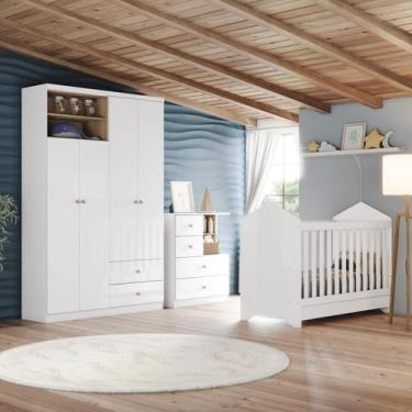 Imagem de Quarto de Bebê Completo Berço, Cômoda e Guarda-roupa Vanila - Henn
