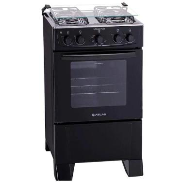 Imagem de Fogão Atlas 4 Bocas Mônaco Plus com Mesa de Inox Bivolt  Preto, Bivolt