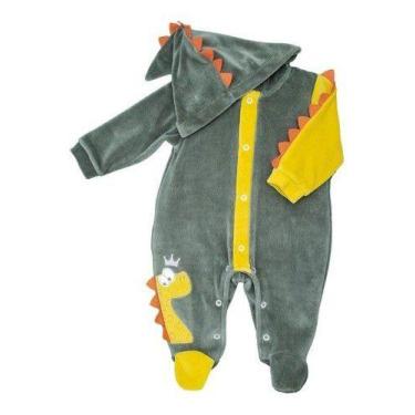 Imagem de Macacão Infantil Fantasia Parmalat Bebê Dinossauro Pelúcia, Verde, Mus