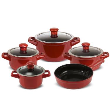 Imagem de Jogo de Panelas Smart Duo 5 Peças Caçarola de Cerâmica 0,9L e 1,1L Vermelho com Tampa de Vidro Ceraflame