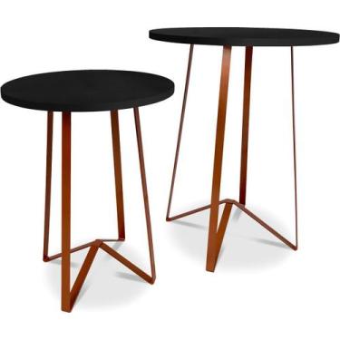 Imagem de Mesa De Canto Dupla Palon Redonda Decoração Para Sala Cobre/Preto - Ge