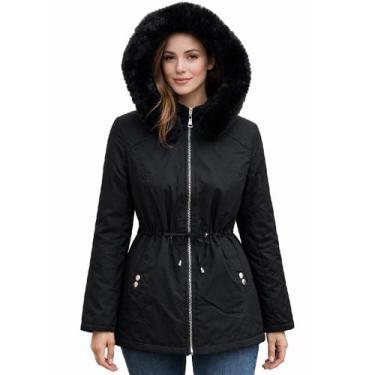 Imagem de Jaqueta Parka Feminina Dupla Face Com Capuz Removível Facinelli, Preto