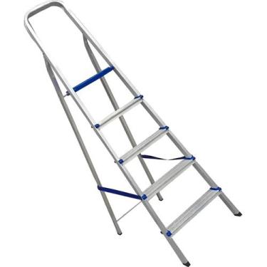 Imagem de Escada de Alumínio 5 Degraus Doméstica Dobrável Real 120kg Antiderrapa