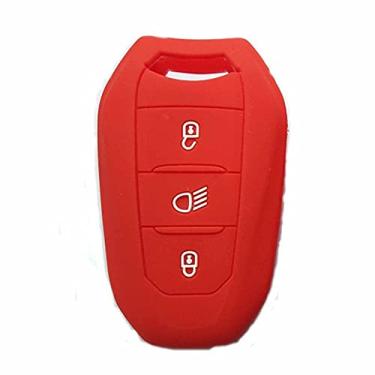 Imagem de YJADHU Capa para chave do carro Capa de silicone para chave remota inteligente, adequada para Peugeot 208 5008 308 408 508 3008 4008 Ds5 Ds6 Ds3 Citroen C4 C5 X7, vermelha