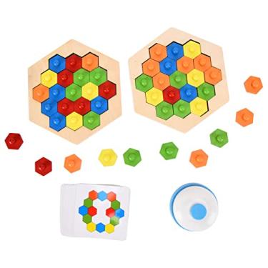 Imagem de Quebra-cabeça hexagonal de madeira infantil, observação pai criança interação quebra-cabeça colorido quebra-cabeça exercício pensando imaginação seguro para adultos para crianças