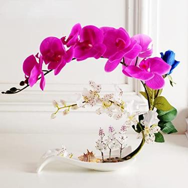 Imagem de YUANXIN Decorações de Phalaenopsis de flores artificiais, decoração de casa, flores secas, flores de seda, rosa floral (magenta)