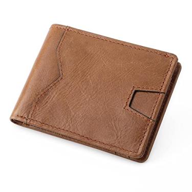 Imagem de HAOMAO Carteiras curtas de couro legítimo para homens - Carteira fina com bloqueio de RFID com bolso para moedas marrom