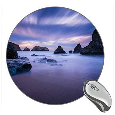 Imagem de Mouse pad de borracha para jogos USA California Ocean Coast Stones Blue Night Round