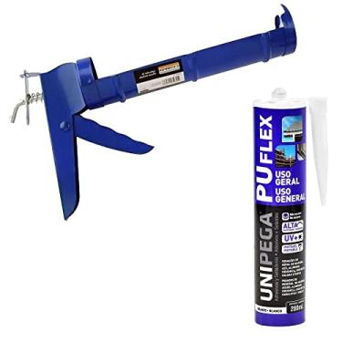 Imagem de Kit Aplicador de silicone + Veda Calha Selante PU Flex Uso Geral Branco 280ml - Unipega