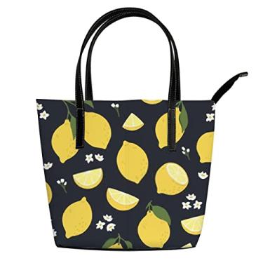 Imagem de Bolsa de ombro para mulheres tropicais, amarelas, limões, flores, couro, comprador, bolsa de trabalho, grande, casual