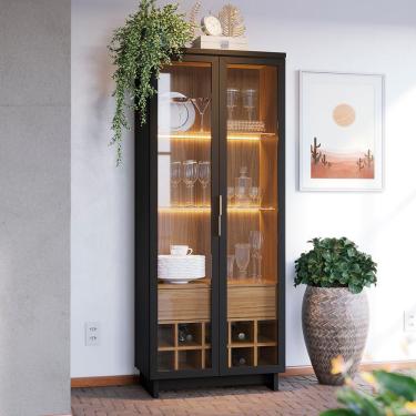 Imagem de Cristaleira Colibri Guanabara MDP com 3 Prateleiras, 2 Portas de Vidro, 1 Gaveta e 1 Adega