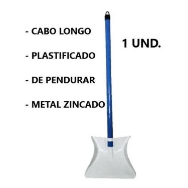 Imagem de Pá De Lixo Metal Metálica Aço Galvanizado Cabo Longo