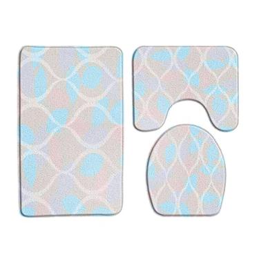 Imagem de Cor Folha Padrão Tapete de Banho Geométrico Antiderrapante 3 Peças Conjuntos de Decoração de Banheiro Tapete Tapete Tampa Higiênico Conjunto Almofada em Forma de U, 33186J3,45x75cm