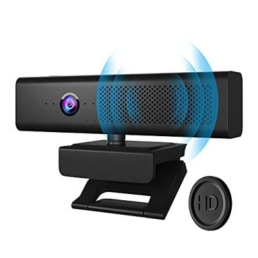 Imagem de Câmera de computador Full HD 1080p com 4 microfones omnidirecionais integrados e alto-falante para transmissão de videoconferência, webcam externa USB com capa magnética de privacidade para monitor de mesa, laptop