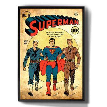 Imagem de Quadro decorativo Emoldurado Superman Vintage hq Quadrinhos para sala quarto