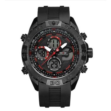 Imagem de Relógio masculino weide esportivo analógico e digital 6909 preto e vermelho anadigi borracha