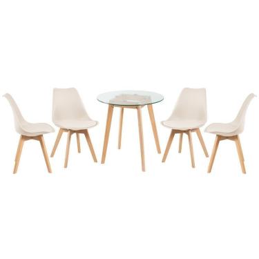 Imagem de Mesa Redonda 70cm + 4 Cadeiras Creme
