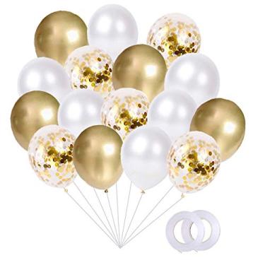 Imagem de Conjunto de balões de confete de ouro e pérola branco e dourado 30 cm (60 peças) de látex para festa, para decoração de festa de aniversário de casamento de formatura