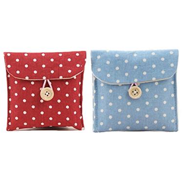 Imagem de GBSTORE 2 unidades 1 bolsa de guardanapos sanitários vermelha e 1 azul bolsa menstrual para copos de amamentação linda bolinhas de algodão 12 x 12 cm, armazenamento organizador lavável