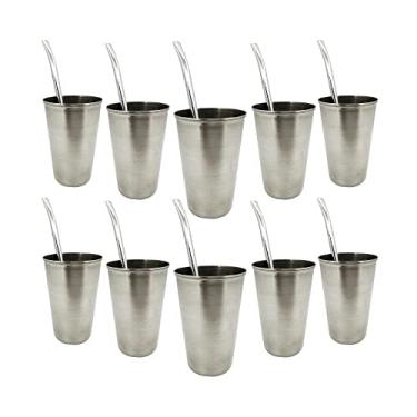 Imagem de Kit Tereré 10 Copos De Inox 200ml 10 Bombas Lisa