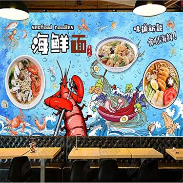 Imagem de Papel de parede personalizado pintado à mão macarrão de frutos do mar 3D loja de frutos do mar restaurante lanche bar decoração industrial fundo mural papel de parede 250 cm (C)×175 cm (A)