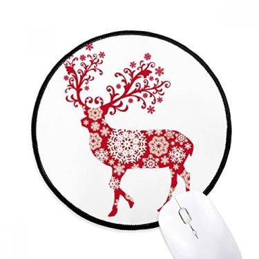Imagem de Tapete de mouse vermelho floco de neve veado tapete redondo de escritório para computador