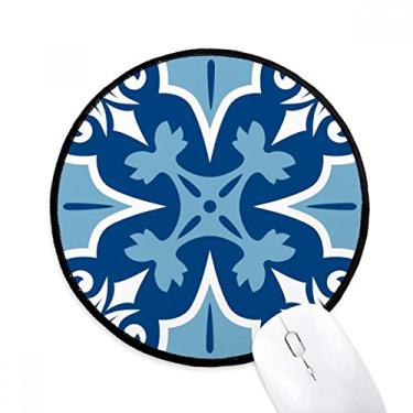 Imagem de DIYthinker Marrocos Flor Decorativa Azul Ilustração Mouse Pad Desktop Escritório Tapete Redondo para Computador