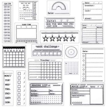 Imagem de Zonon 18 carimbos de diário transparentes, 4 folhas, estênceis de agenda de calendário de silicone para bala, datas da semana, mês organizador, tarefas, faça você mesmo, artesanato e scrapbooking