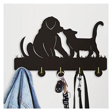Imagem de KIZQYN Ganchos de casaco forma de cachorro vertical sobre a porta organizador rack casacos suporte de tampas com 5 ganchos adesivo forte ganchos de madeira cabide de casaco montado na parede (cor: l)