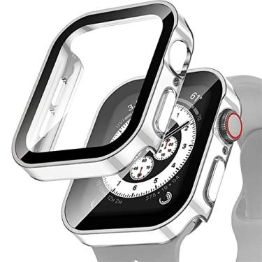 Imagem de MAALYA Caixa de relógio à prova d'água vidro temperado para Apple Watch Serie 8 7 Capa 40mm 44mm 41mm 45mm Protetor de borda reta IWatch 6 SE 5 4 (Cor: chapeamento WS, Tamanho: 44MM)