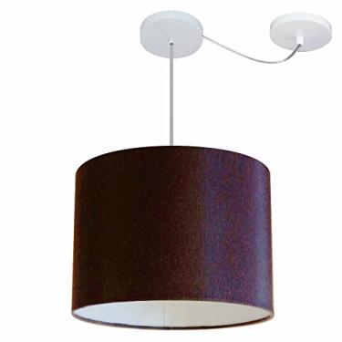 Imagem de Lustre Pendente com Desvio de Centro Cúpula Tecido 40x30 cm, Vivare Iluminação, Pendente4227 LC, Café, Médio