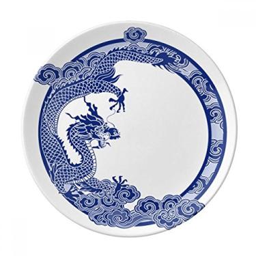Imagem de Prato de dragão azul decorativo de porcelana salver louça de jantar