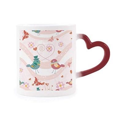 Imagem de Caneca rosa verde Love Birds Dia dos Namorados sensível ao calor Caneca vermelha muda de cor