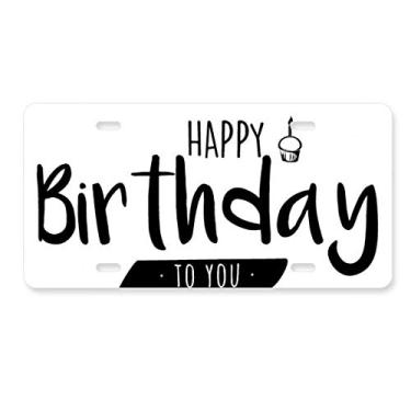 Imagem de DIYthinker Placa de licença estilo citação de bolo Feliz Aniversário, acessório de aço inoxidável para decoração de carro
