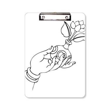 Imagem de Religião budista mão flor vaso padrão prancheta pasta escrita placa de suporte A4