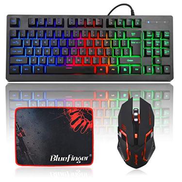 Imagem de BlueFinger Conjunto de teclado RGB para jogos de 87 teclas e mouse retroiluminado, 75% teclado arco-íris com fio USB, conjunto de jogos para laptop, computador, jogos e trabalho
