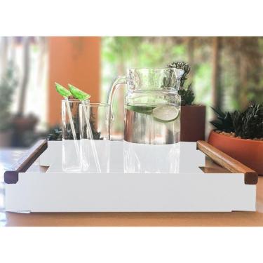 Imagem de Bandeja Decorativa para Sala de Jantar Linha Nexo 40x25cm Aço Branco
