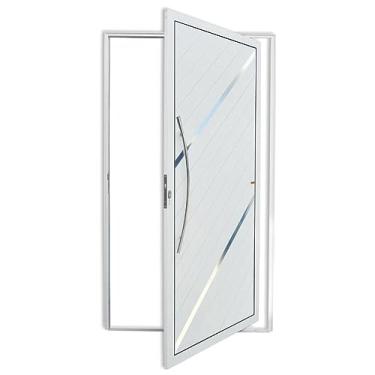 Imagem de Porta de Alumínio Pivotante Lambril 210x120cm com Puxador Duna Super Brimak Branco